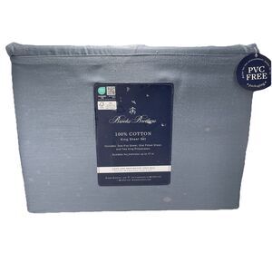 Brooks Brothers Solid Blue KING 100% Cotton Sheet Set NEW